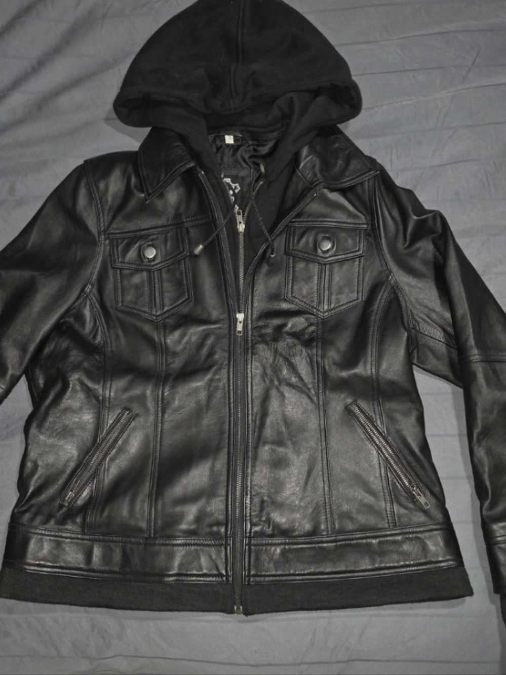 Women's Genuine Leather Hooded Jacket Black Real Leather Women's Jacket